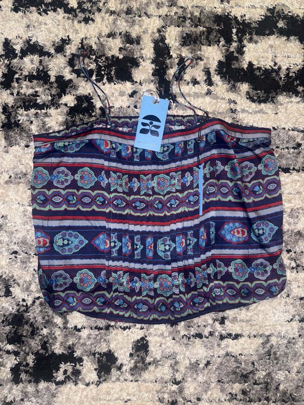Hunter Bell Pleated Patterned Spaghetti Strap Tank Top